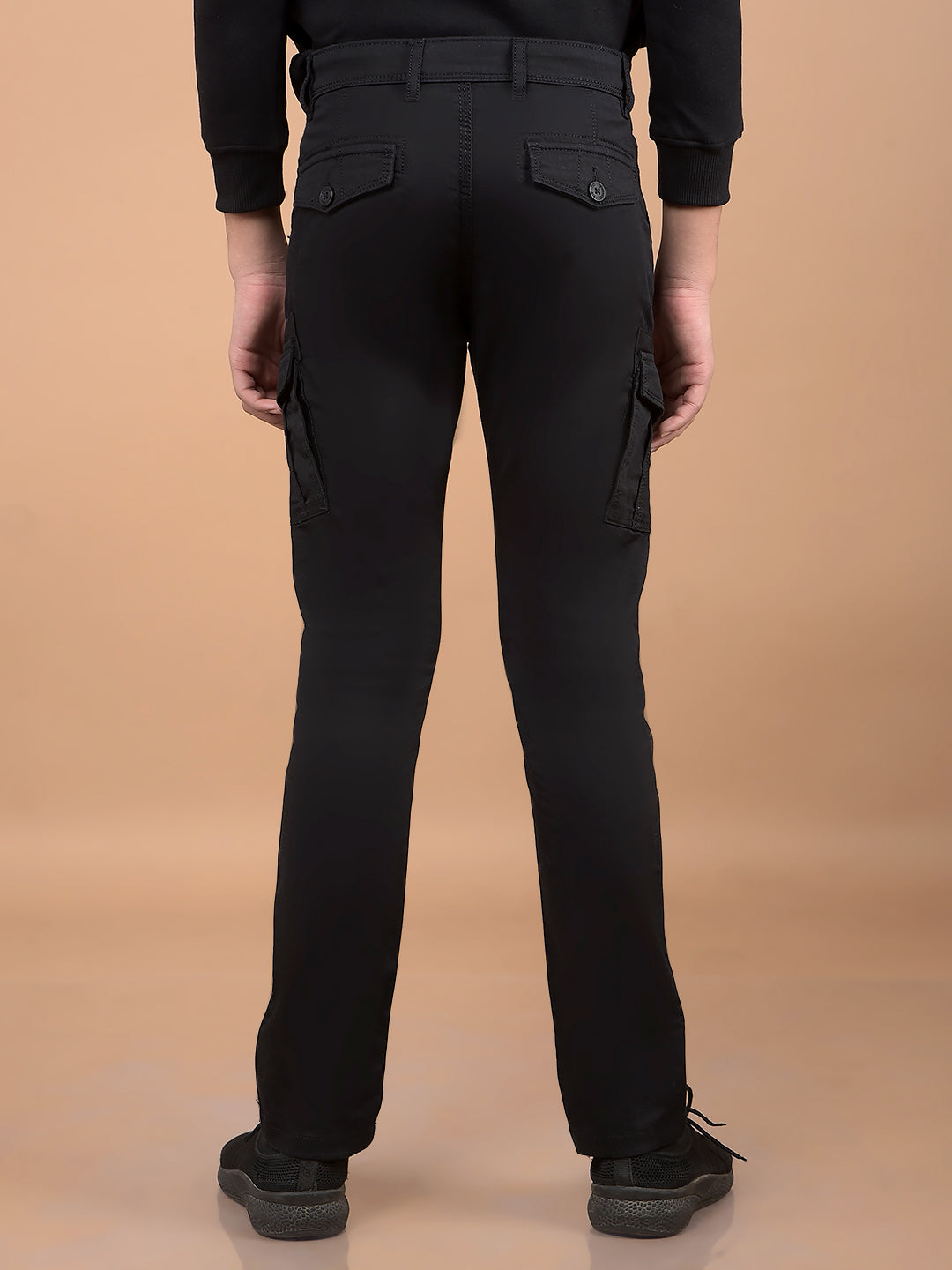 Black Cargo Trousers-Boys Trousers-Crimsoune Club