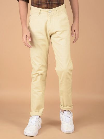 Beige Checked Cotton Chinos-Boys Trousers-Crimsoune Club