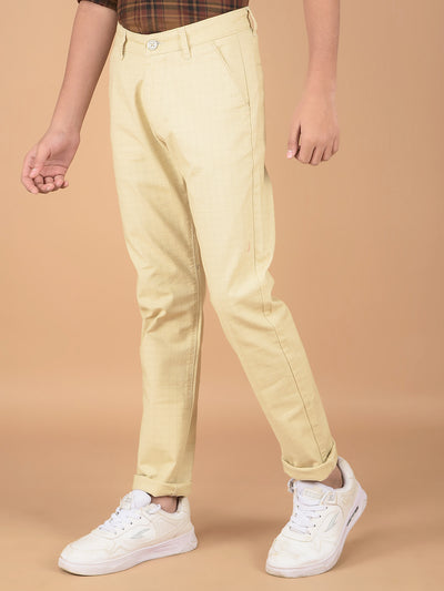 Beige Checked Cotton Chinos-Boys Trousers-Crimsoune Club