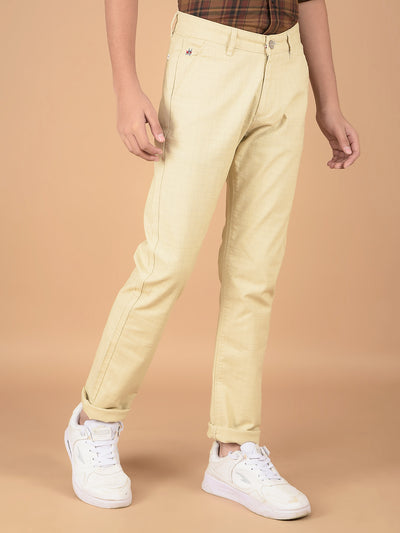 Beige Checked Cotton Chinos-Boys Trousers-Crimsoune Club