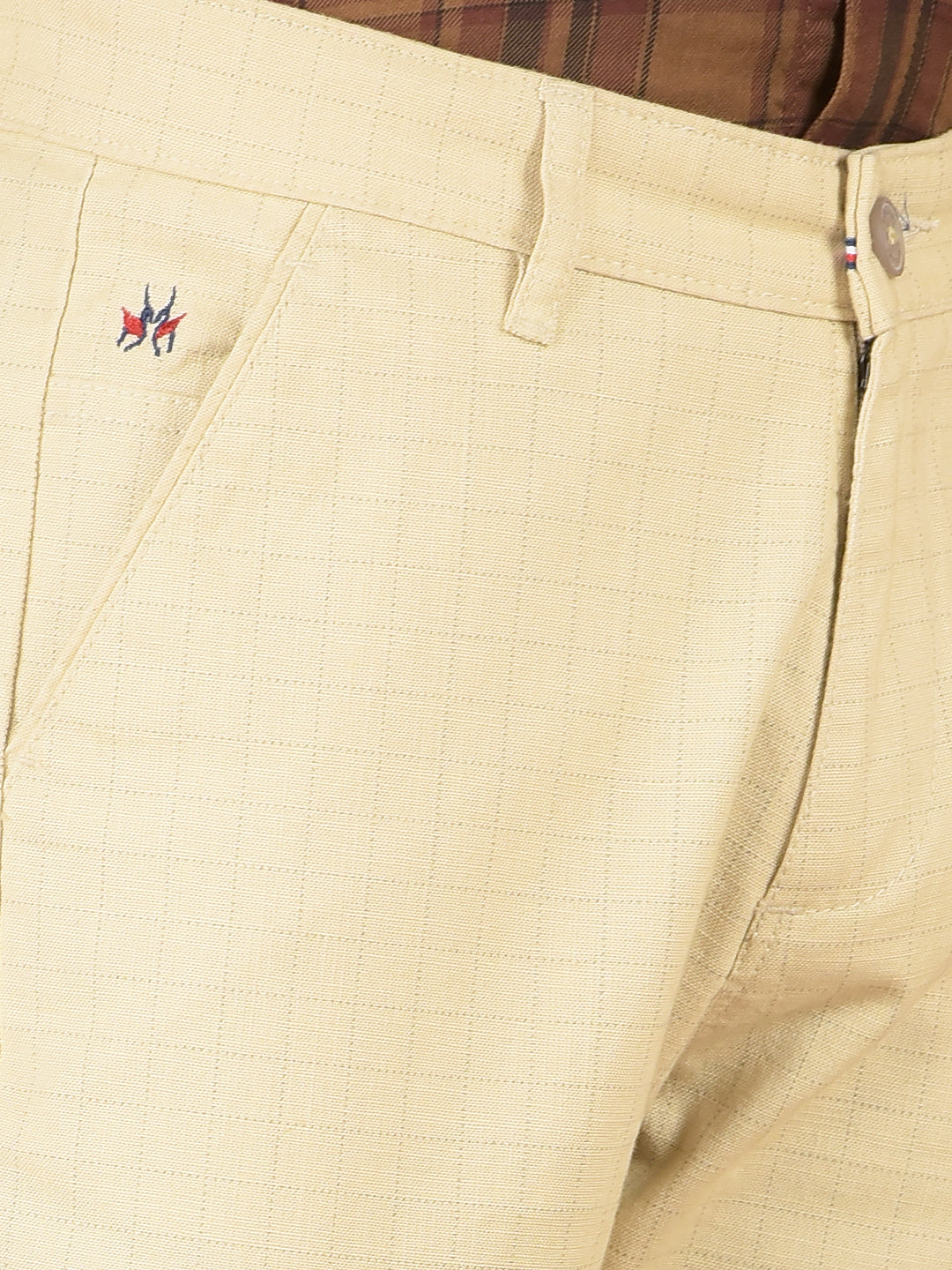 Beige Checked Cotton Chinos-Boys Trousers-Crimsoune Club