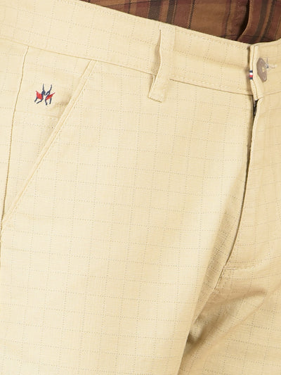 Beige Checked Cotton Chinos-Boys Trousers-Crimsoune Club