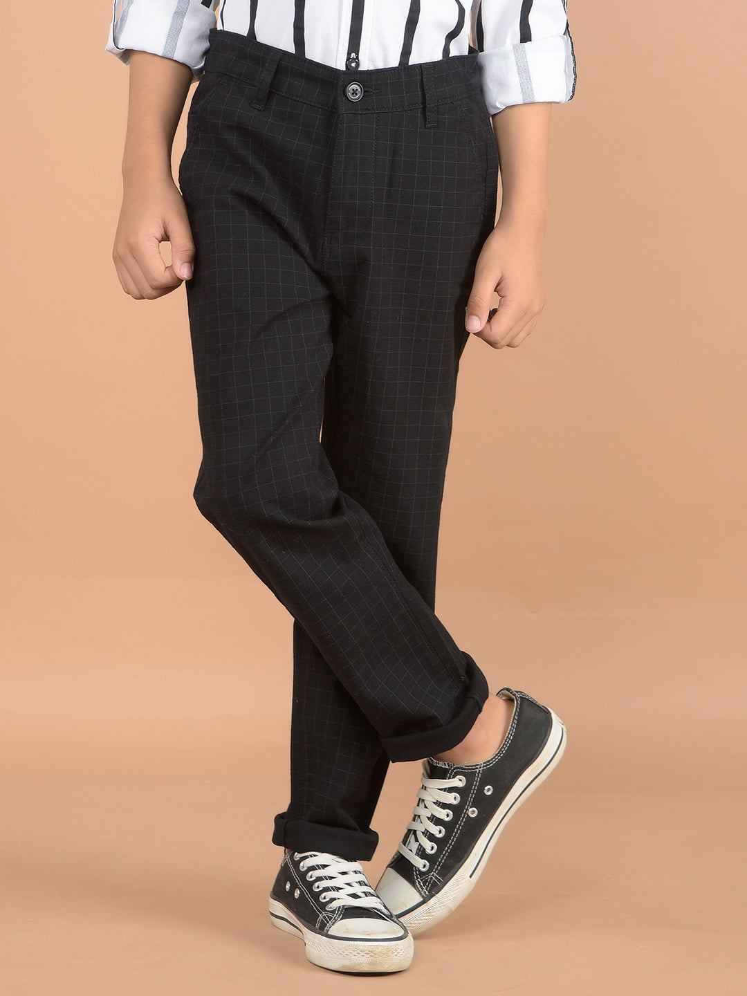 Black Printed Cotton Trousers-Boys Trousers-Crimsoune Club