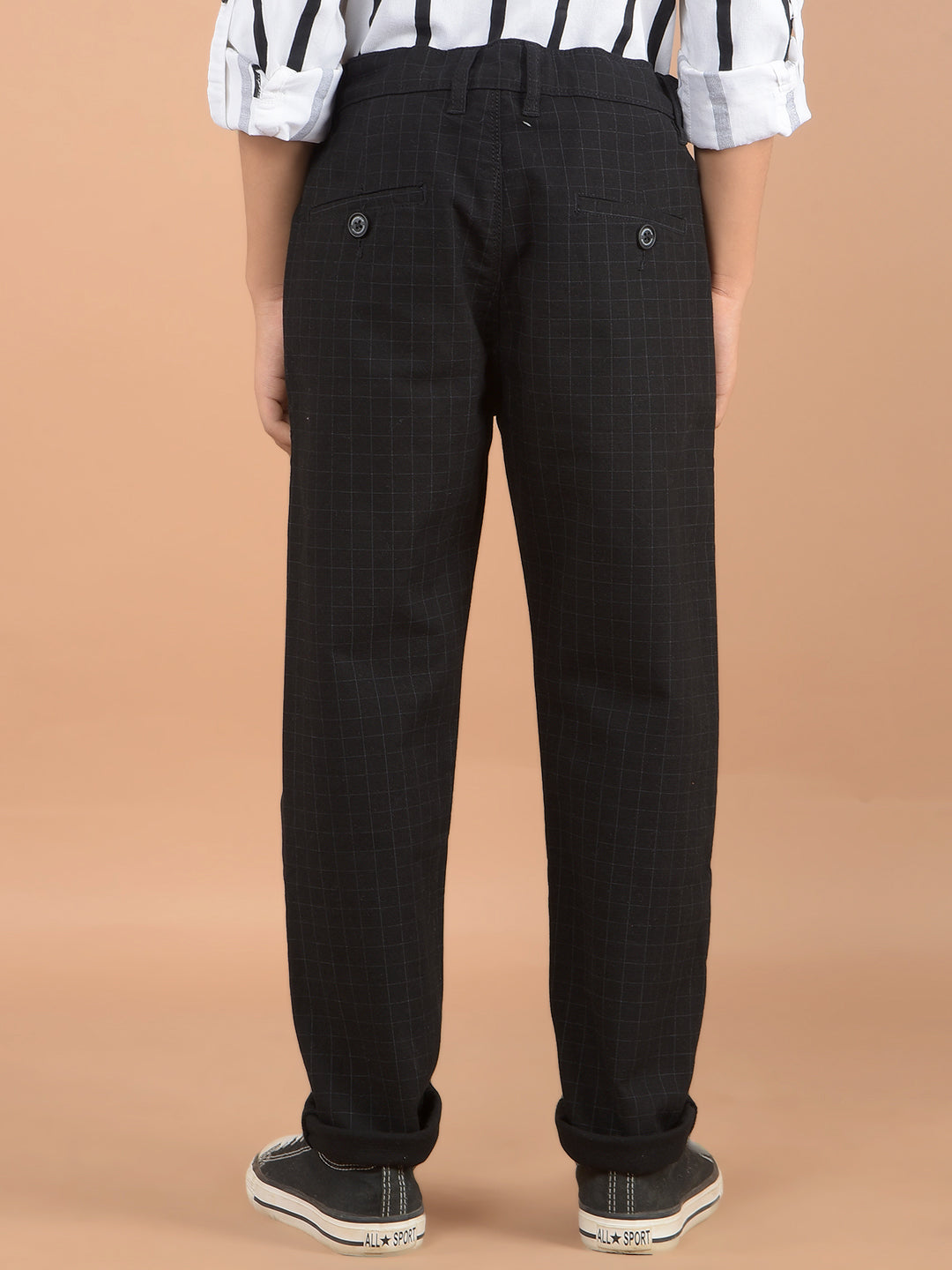 Black Printed Cotton Trousers-Boys Trousers-Crimsoune Club