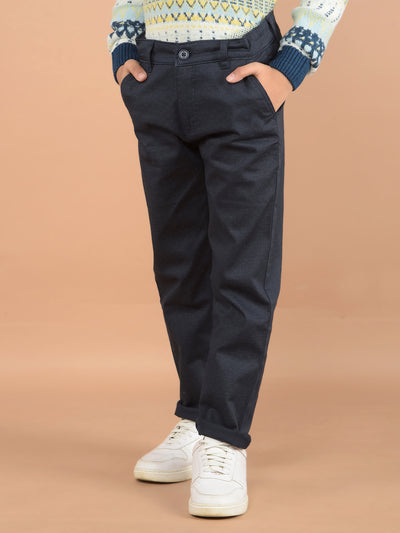 Navy Blue Printed Cotton Trousers-Boys Trousers-Crimsoune Club
