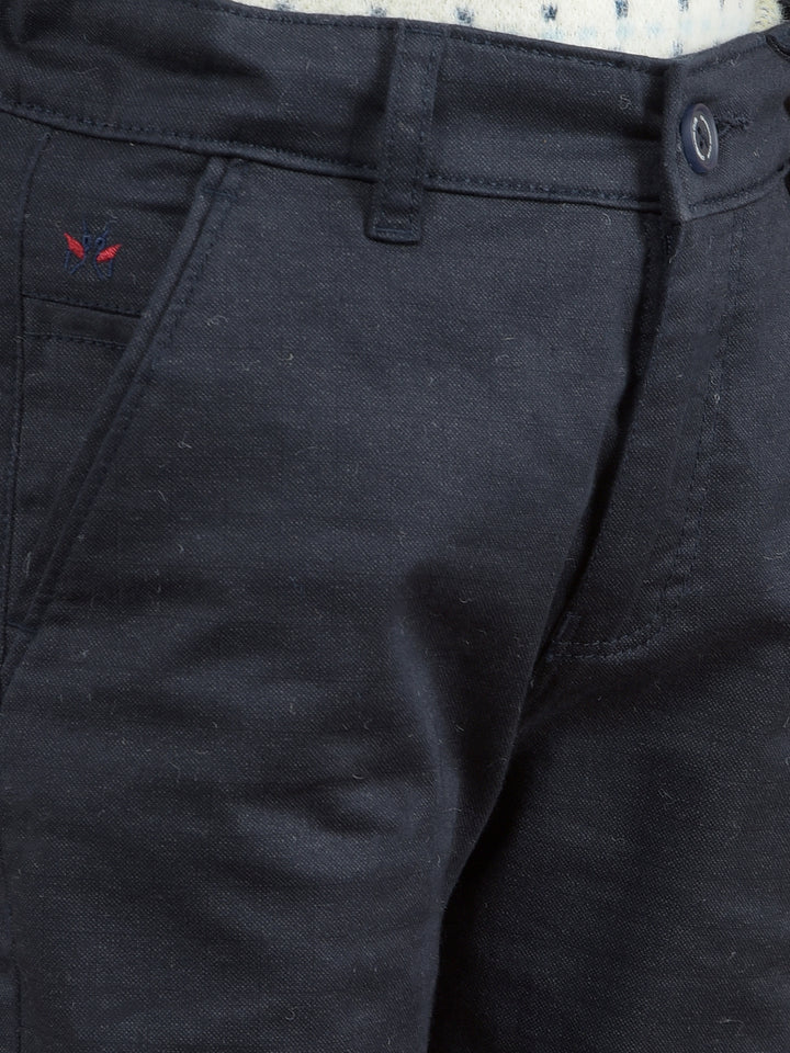 Navy Blue Printed Cotton Trousers-Boys Trousers-Crimsoune Club