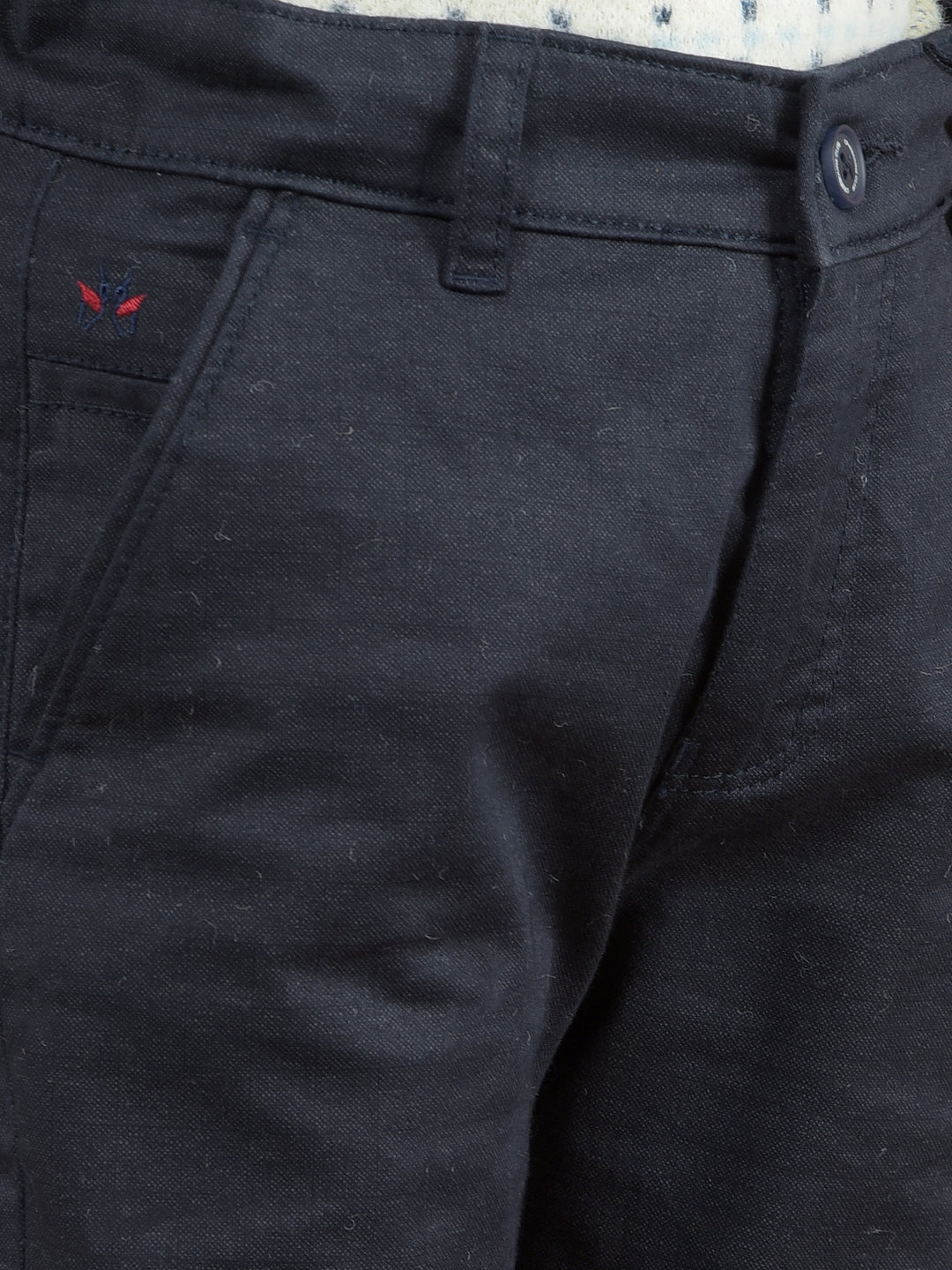 Navy Blue Printed Cotton Trousers-Boys Trousers-Crimsoune Club