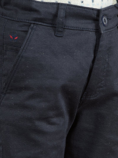 Navy Blue Printed Cotton Trousers-Boys Trousers-Crimsoune Club