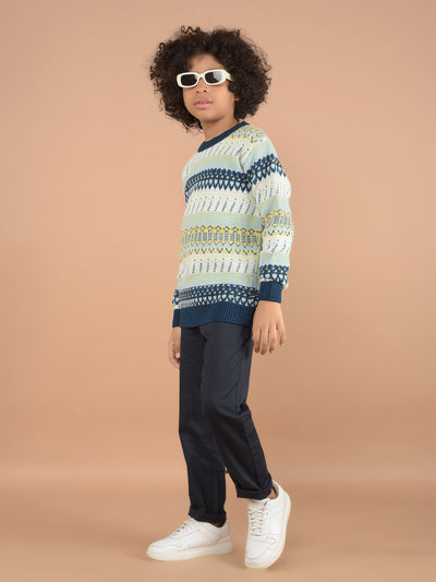 Navy Blue Printed Cotton Trousers-Boys Trousers-Crimsoune Club