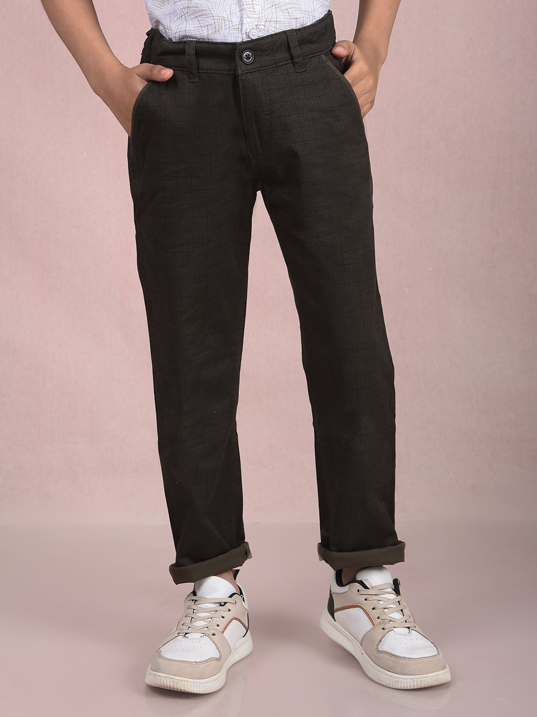 Olive Printed Trousers-Boys Trousers-Crimsoune Club
