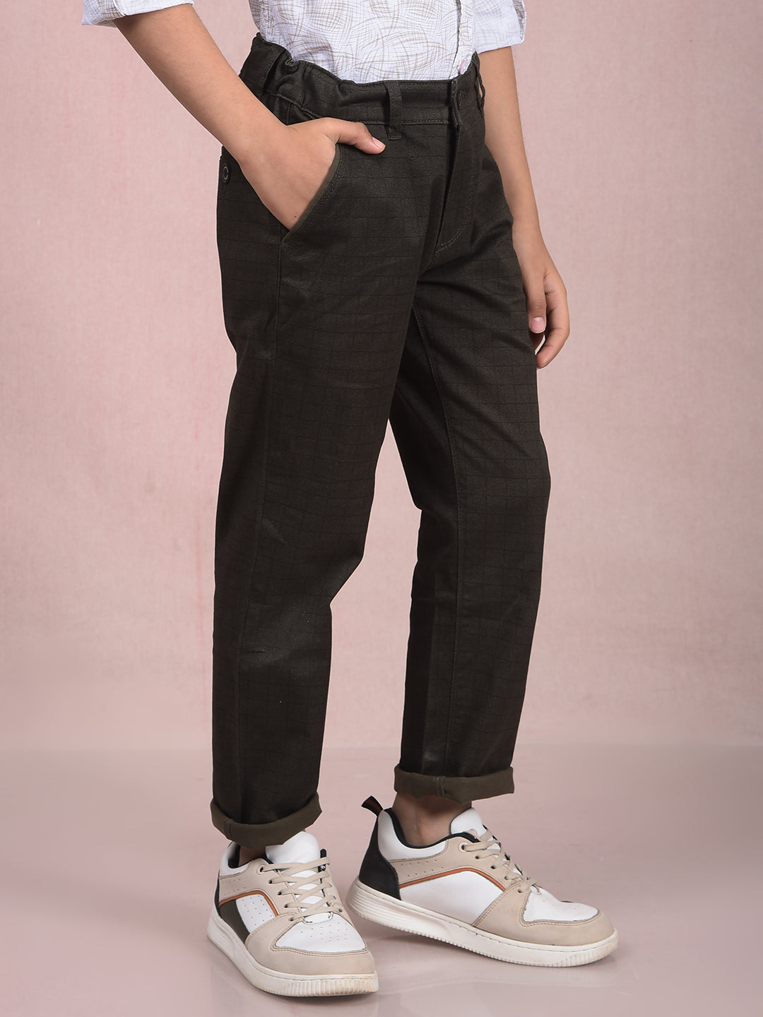 Olive Printed Trousers-Boys Trousers-Crimsoune Club