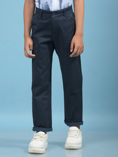 Navy Blue Checked Trousers-Boys Trousers-Crimsoune Club