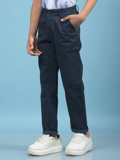 Navy Blue Checked Trousers-Boys Trousers-Crimsoune Club