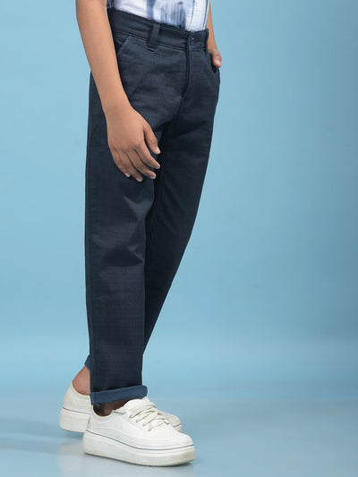 Navy Blue Checked Trousers-Boys Trousers-Crimsoune Club