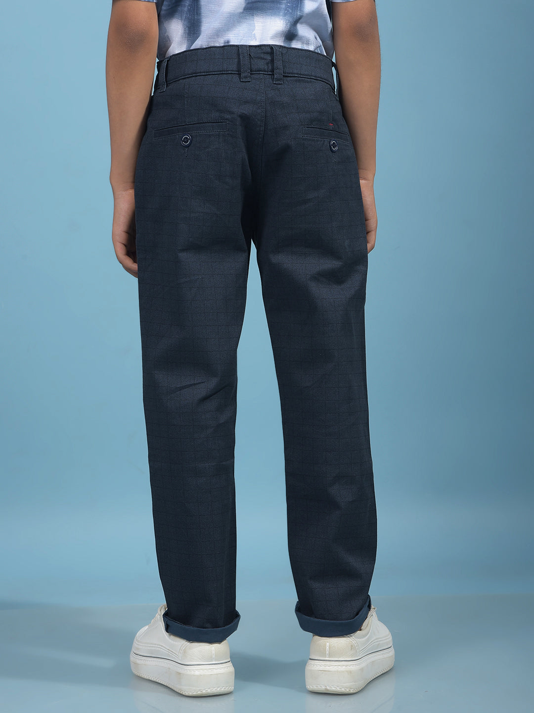 Navy Blue Checked Trousers-Boys Trousers-Crimsoune Club