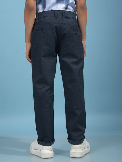 Navy Blue Checked Trousers-Boys Trousers-Crimsoune Club
