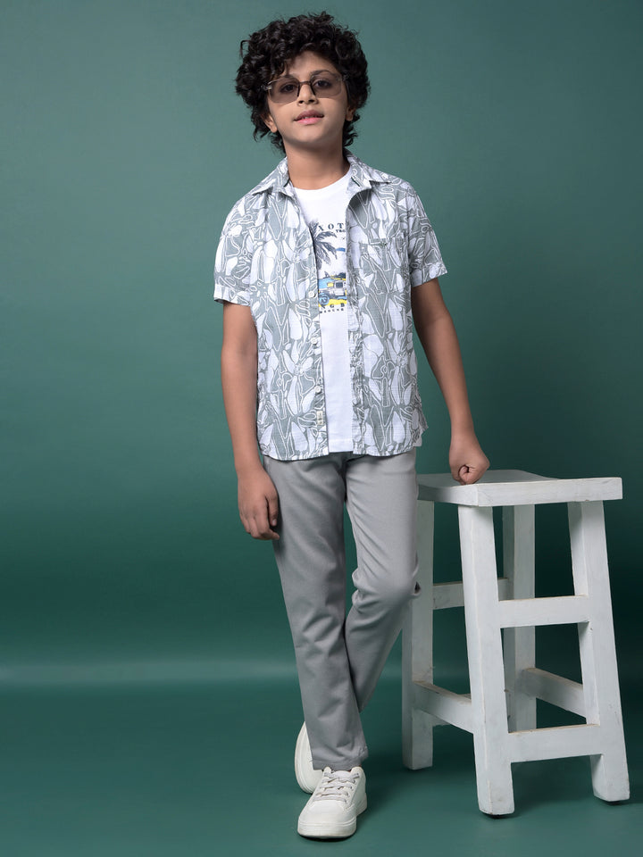Grey Printed Trousers-Boys Trousers-Crimsoune Club