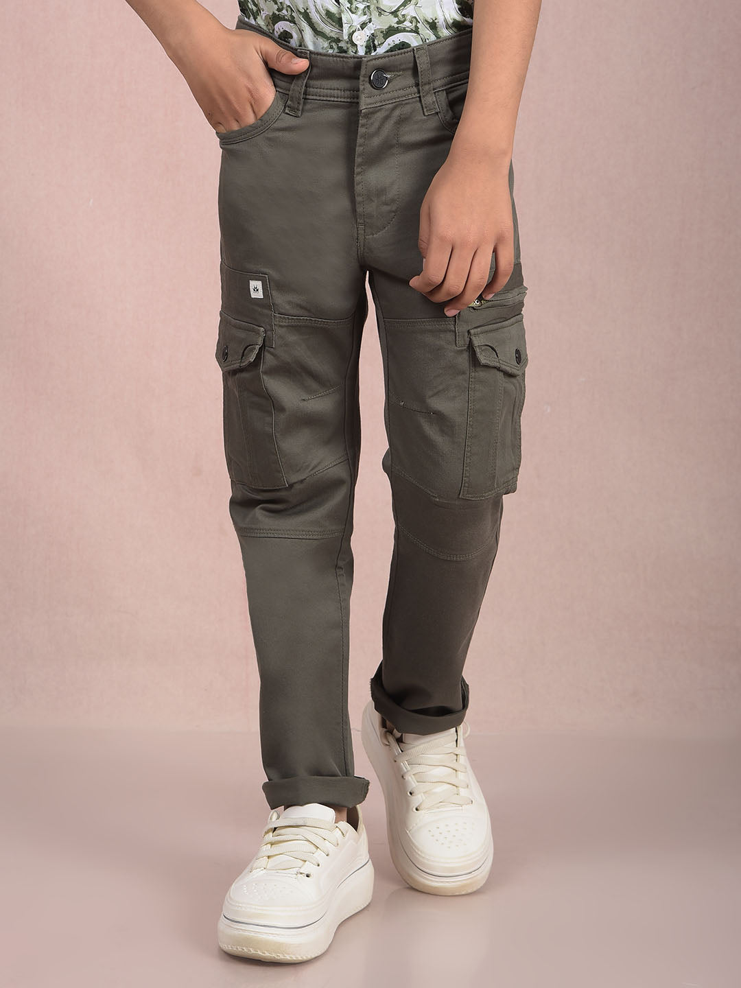 Olive Cargo Trousers-Boys Trousers-Crimsoune Club