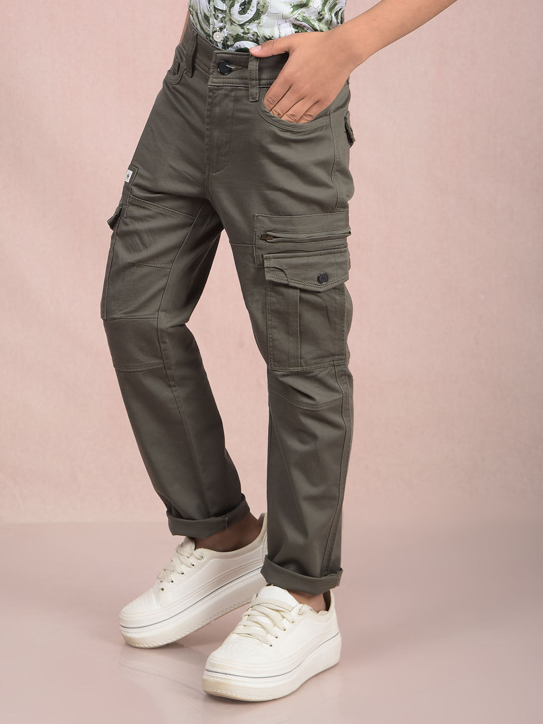 Olive Cargo Trousers-Boys Trousers-Crimsoune Club