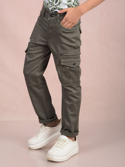 Olive Cargo Trousers-Boys Trousers-Crimsoune Club