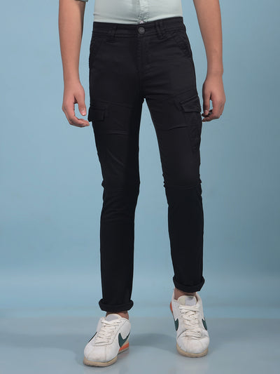 Black Cargo Trousers-Boys Trousers-Crimsoune Club