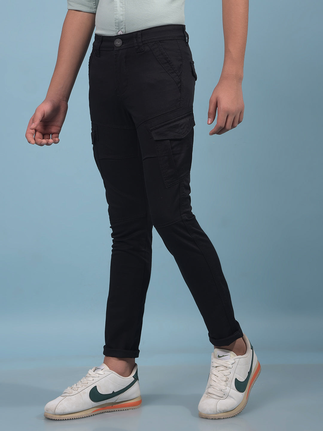 Black Cargo Trousers-Boys Trousers-Crimsoune Club