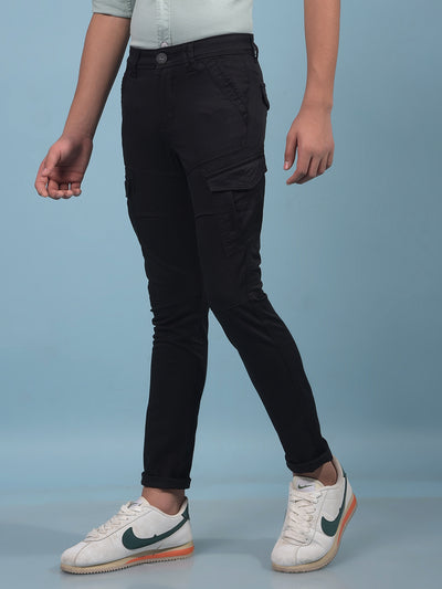 Black Cargo Trousers-Boys Trousers-Crimsoune Club