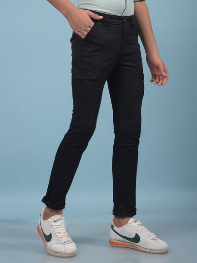 Black Cargo Trousers-Boys Trousers-Crimsoune Club