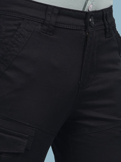Black Cargo Trousers-Boys Trousers-Crimsoune Club