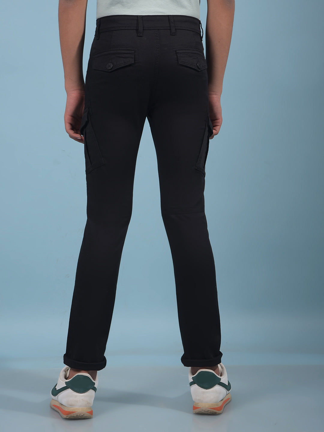 Black Cargo Trousers-Boys Trousers-Crimsoune Club