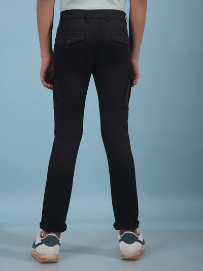 Black Cargo Trousers-Boys Trousers-Crimsoune Club