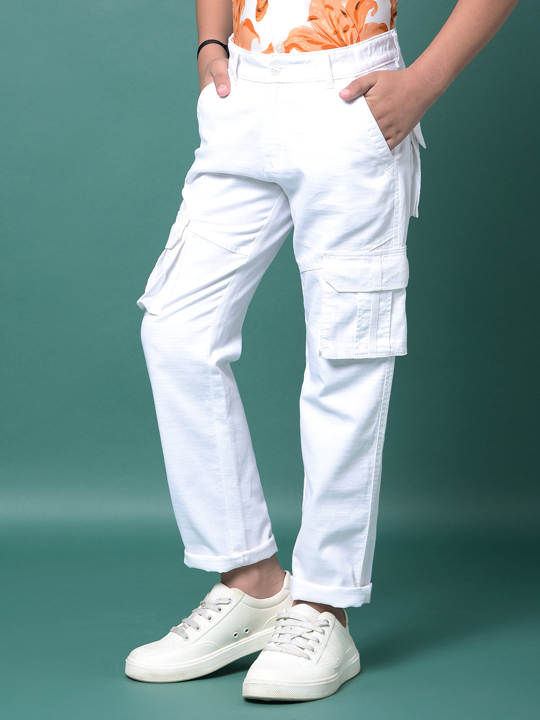 White 100% Cotton Cargo Trousers-Boys Trousers-Crimsoune Club