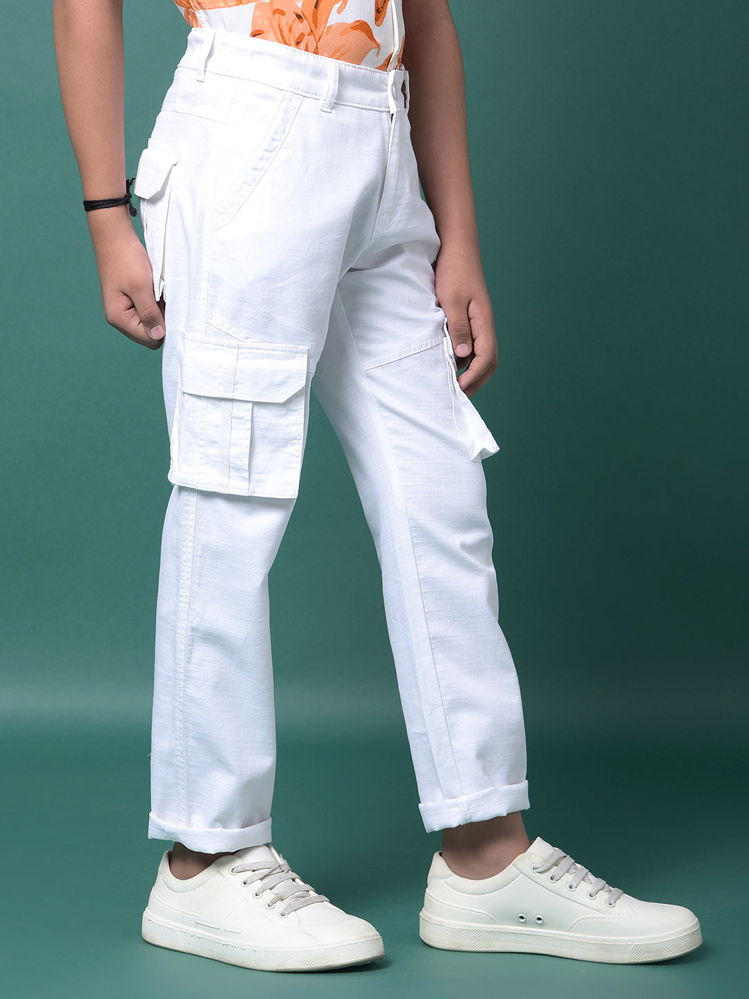 White 100% Cotton Cargo Trousers-Boys Trousers-Crimsoune Club