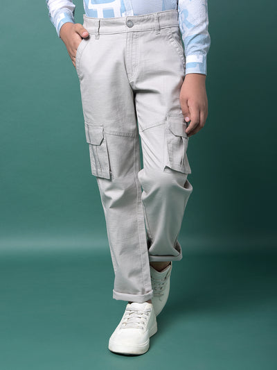 Grey 100% Cotton Cargo Trousers-Boys Trousers-Crimsoune Club