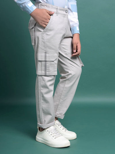 Grey 100% Cotton Cargo Trousers-Boys Trousers-Crimsoune Club