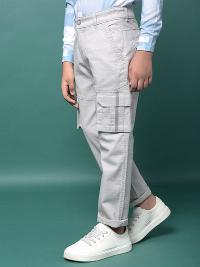 Grey 100% Cotton Cargo Trousers-Boys Trousers-Crimsoune Club