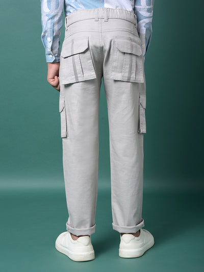 Grey 100% Cotton Cargo Trousers-Boys Trousers-Crimsoune Club