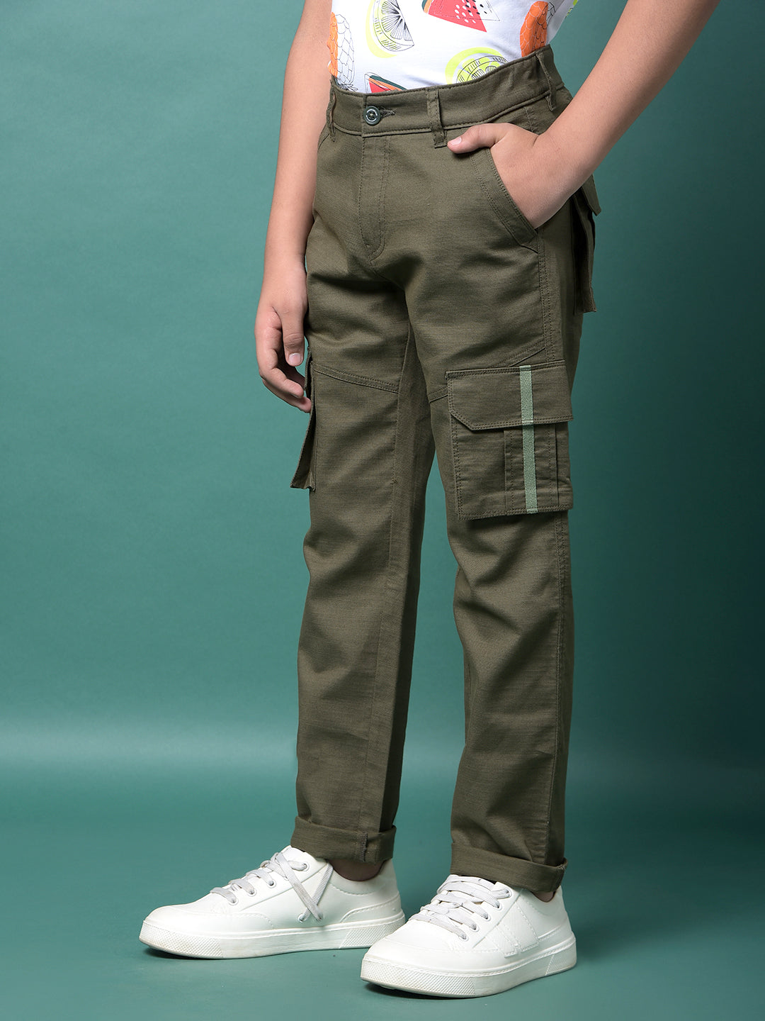 Olive 100% Cotton Cargo Trousers-Boys Trousers-Crimsoune Club