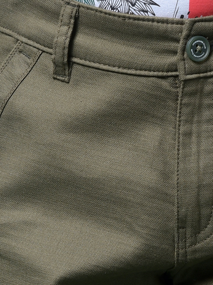 Olive 100% Cotton Cargo Trousers-Boys Trousers-Crimsoune Club
