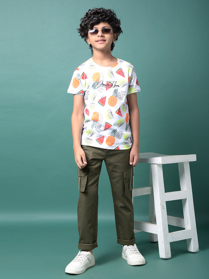 Olive 100% Cotton Cargo Trousers-Boys Trousers-Crimsoune Club