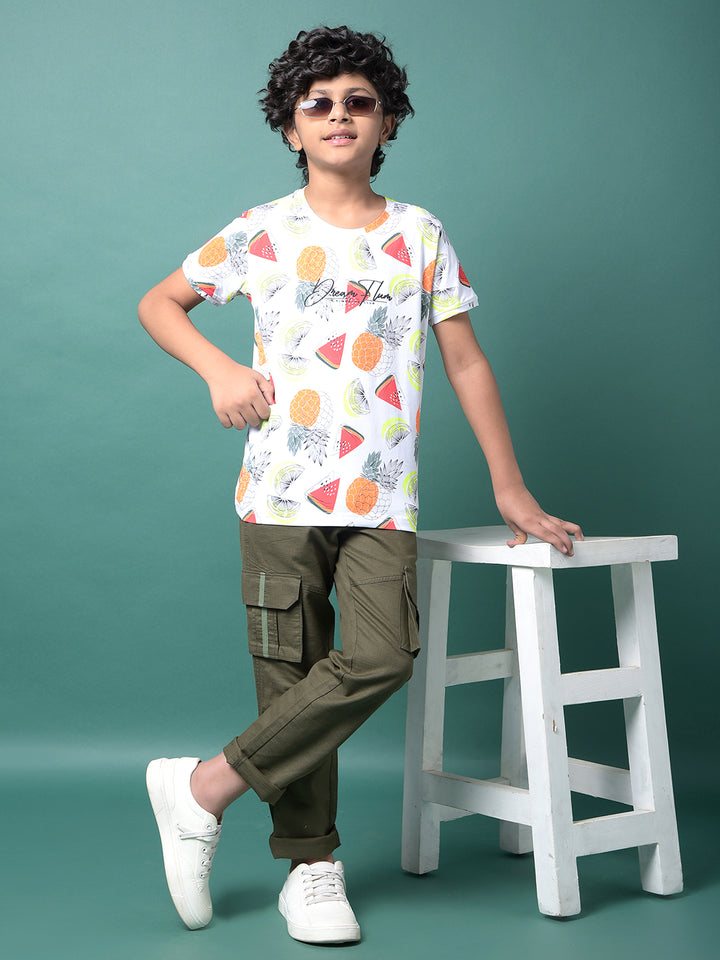 Olive 100% Cotton Cargo Trousers-Boys Trousers-Crimsoune Club