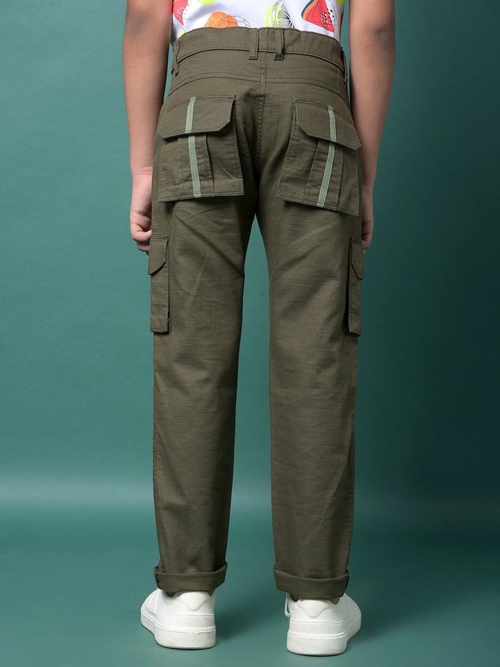 Olive 100% Cotton Cargo Trousers-Boys Trousers-Crimsoune Club