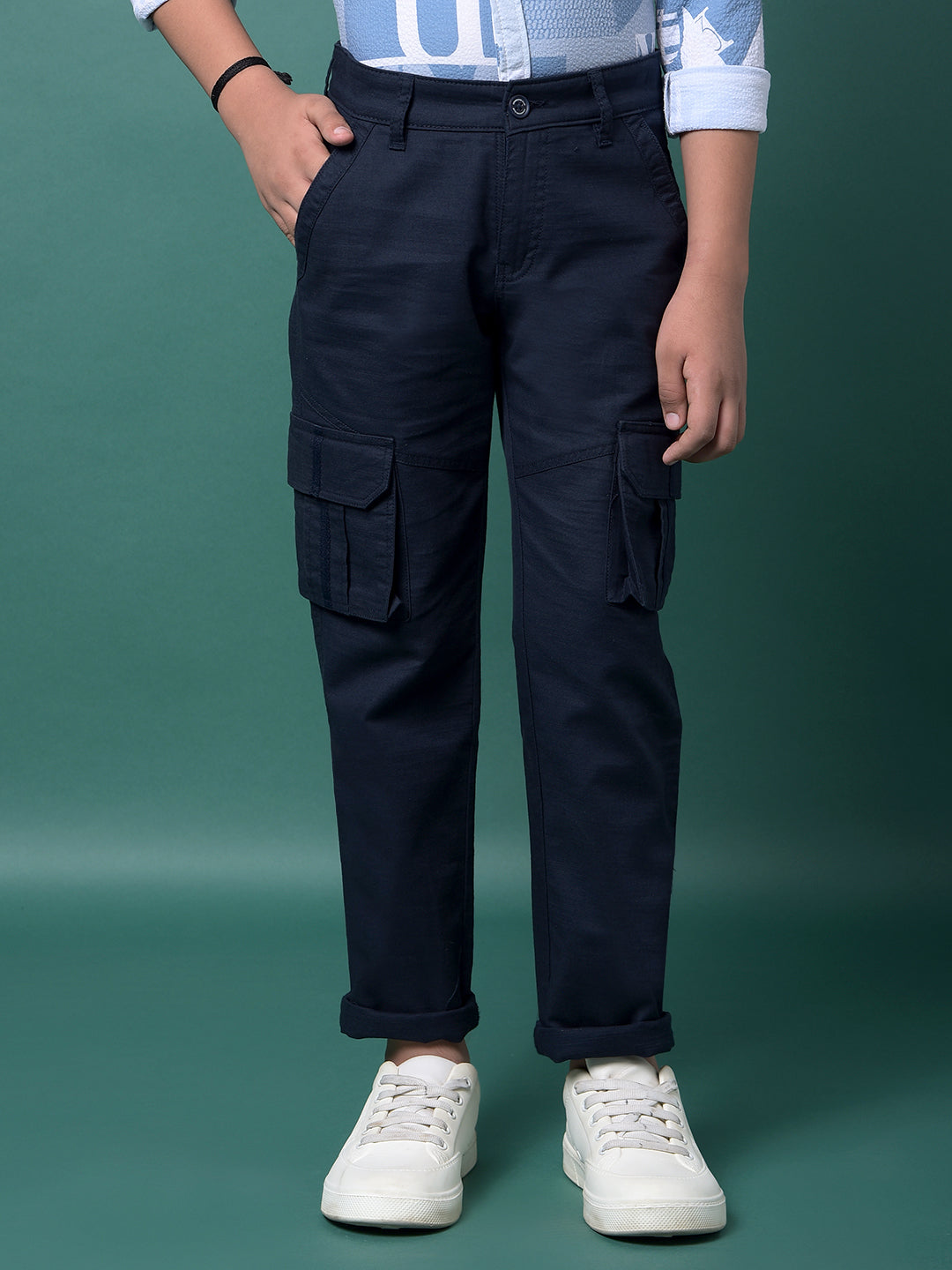 Navy Blue 100% Cotton Cargo Trousers-Boys Trousers-Crimsoune Club