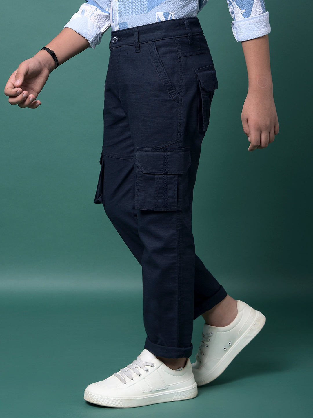 Navy Blue 100% Cotton Cargo Trousers-Boys Trousers-Crimsoune Club