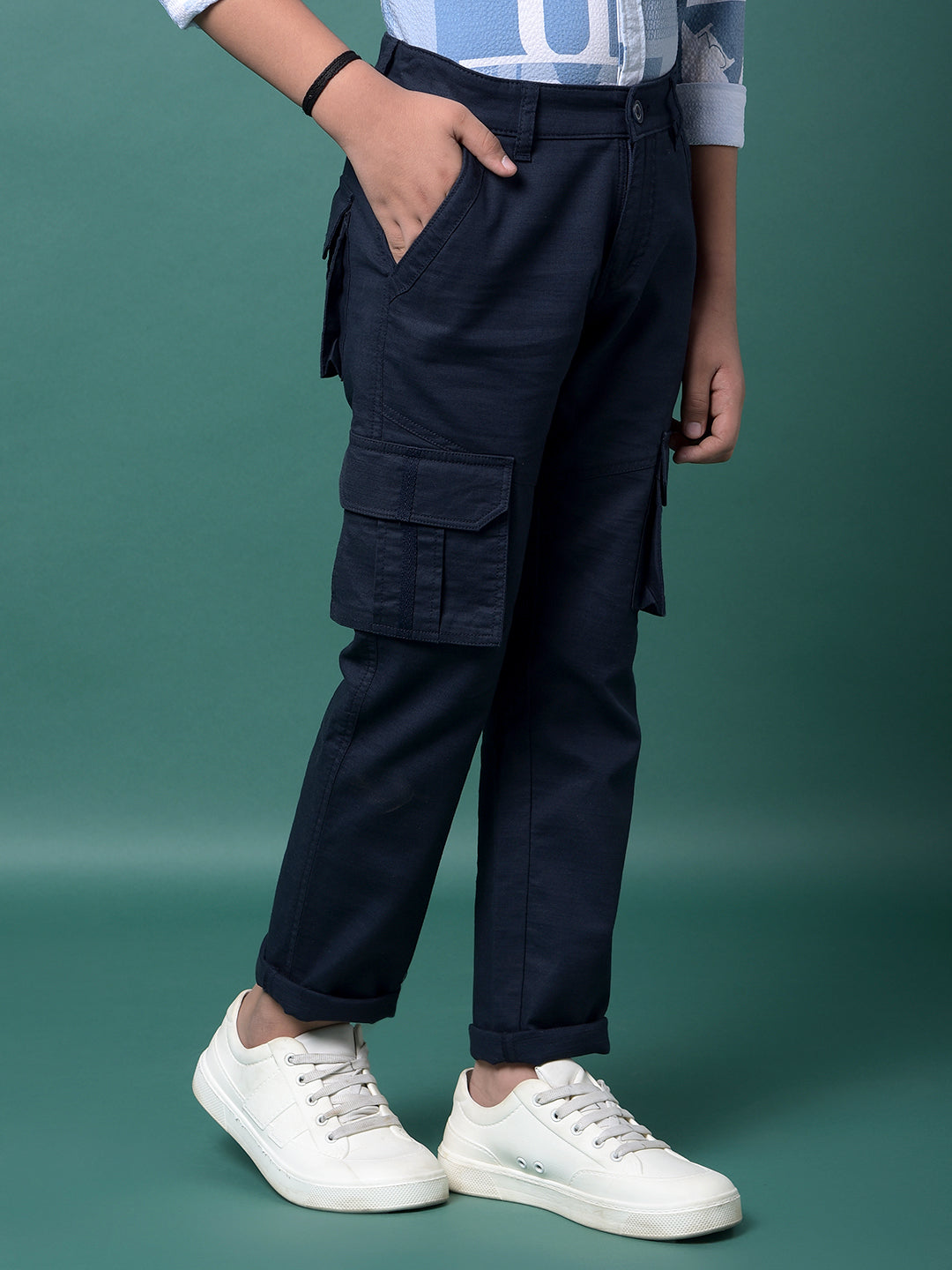 Navy Blue 100% Cotton Cargo Trousers-Boys Trousers-Crimsoune Club
