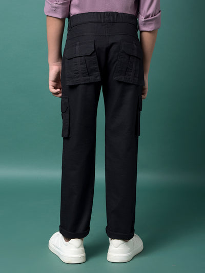 Black 100% Cotton Cargo Trousers-Boys Trousers-Crimsoune Club