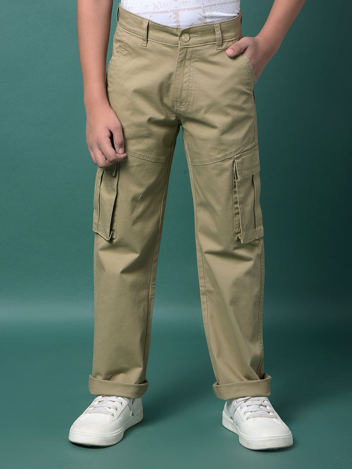 Beige Cargo Trousers-Boys Trousers-Crimsoune Club