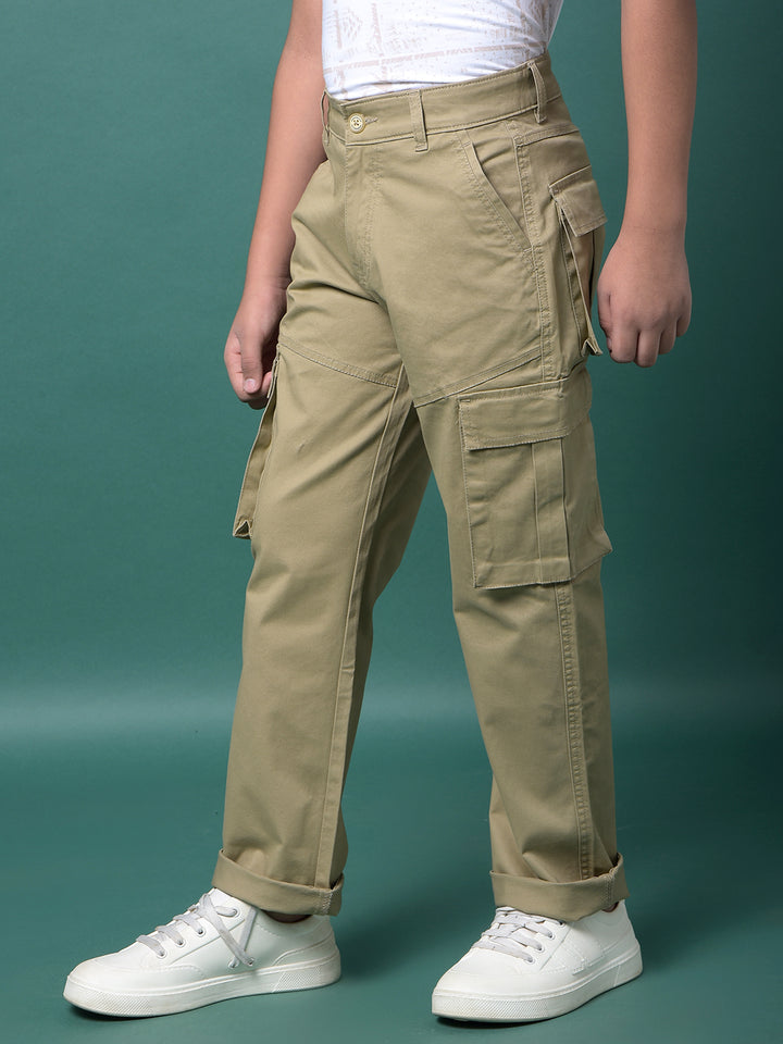 Beige Cargo Trousers-Boys Trousers-Crimsoune Club