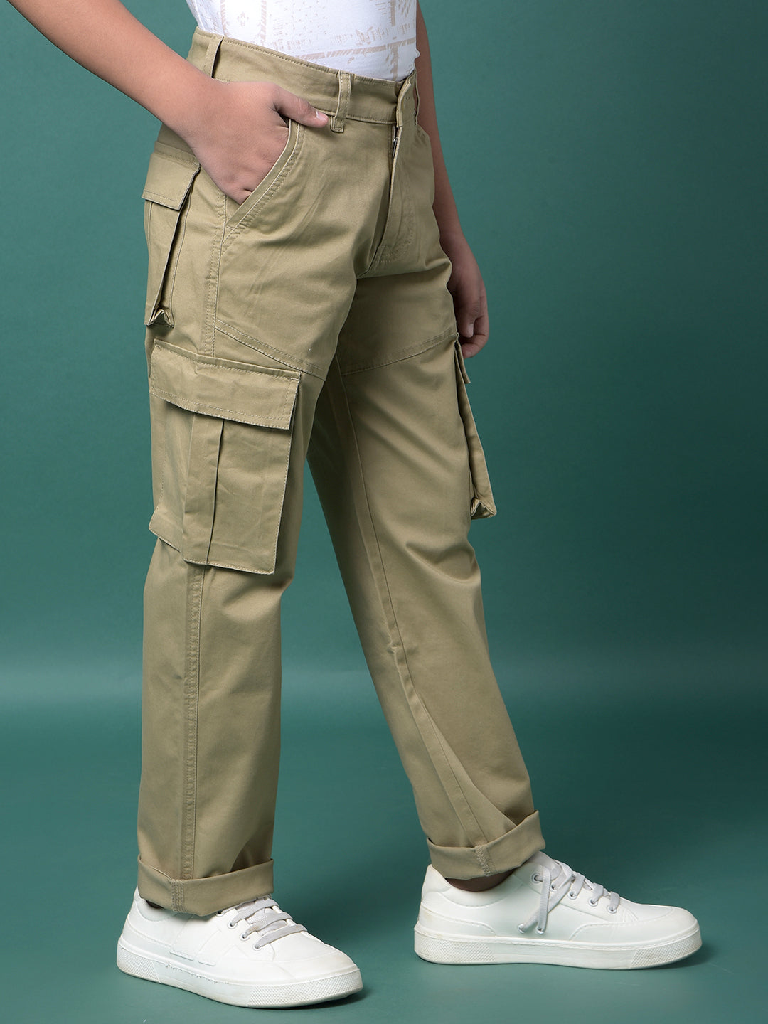 Beige Cargo Trousers-Boys Trousers-Crimsoune Club