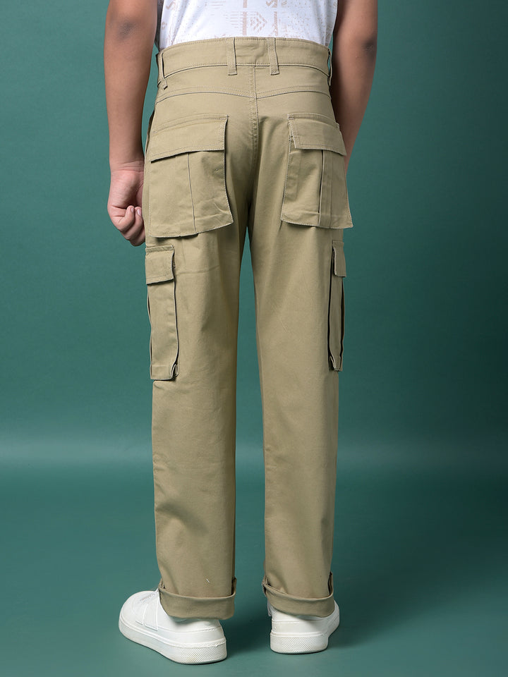 Beige Cargo Trousers-Boys Trousers-Crimsoune Club